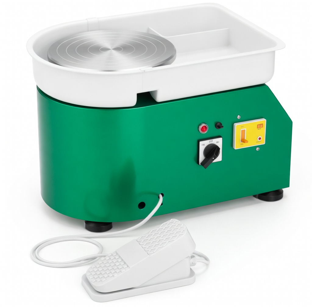 Compact Pottery Wheel 350W – 25cm Turntable with Foot Pedal | Green
