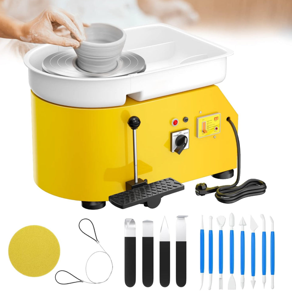 Compact Pottery Wheel 350W – 25cm Turntable with Foot Pedal | Yellow