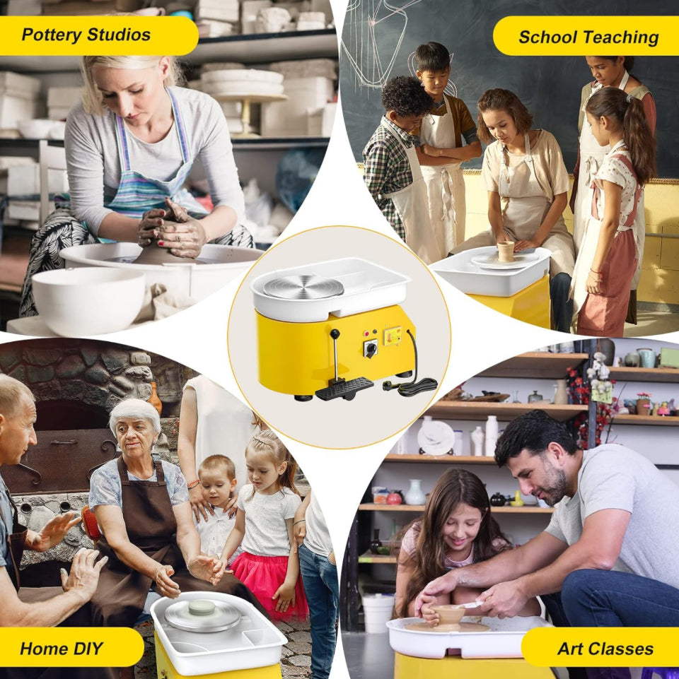 Compact Pottery Wheel 350W – 25cm Turntable with Foot Pedal | Yellow