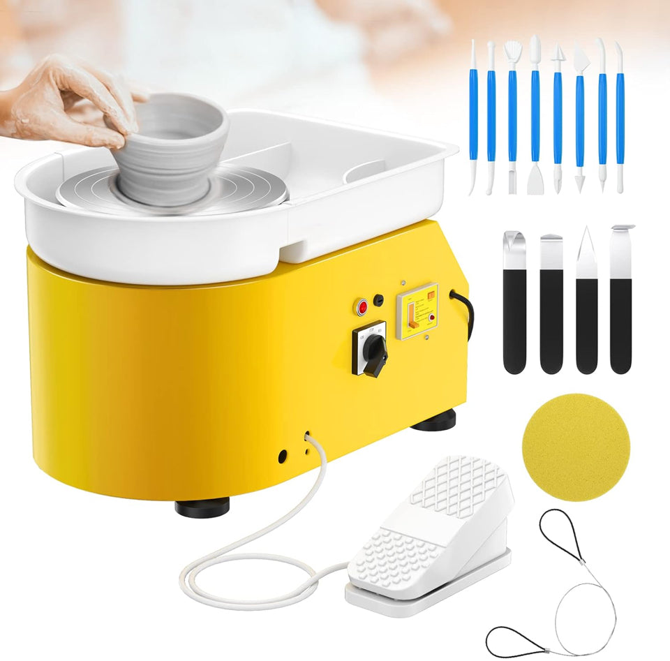 Compact Pottery Wheel 350W – 25cm Turntable with Foot Pedal | Yellow