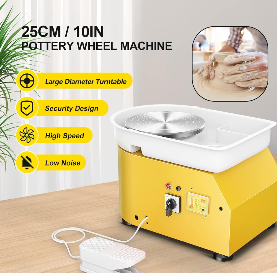 Compact Pottery Wheel 350W – 25cm Turntable with Foot Pedal | Yellow